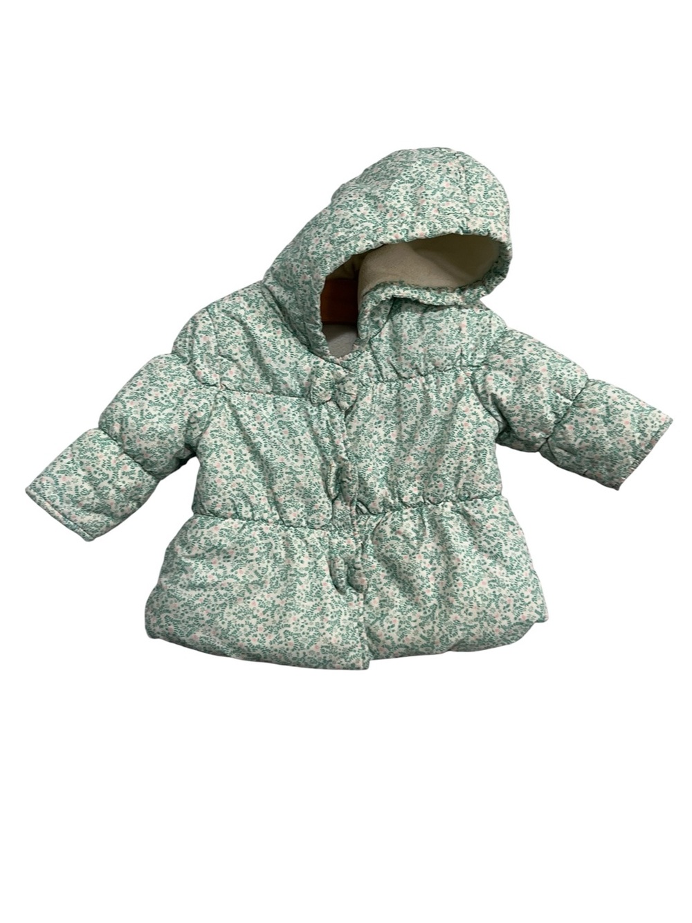 Next Toddler Hooded Puffer Jacket Green Floral Girls 6-9 months